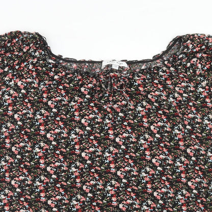 Carl Ann Womens Black Floral Viscose Basic T-Shirt Size 18 Round Neck