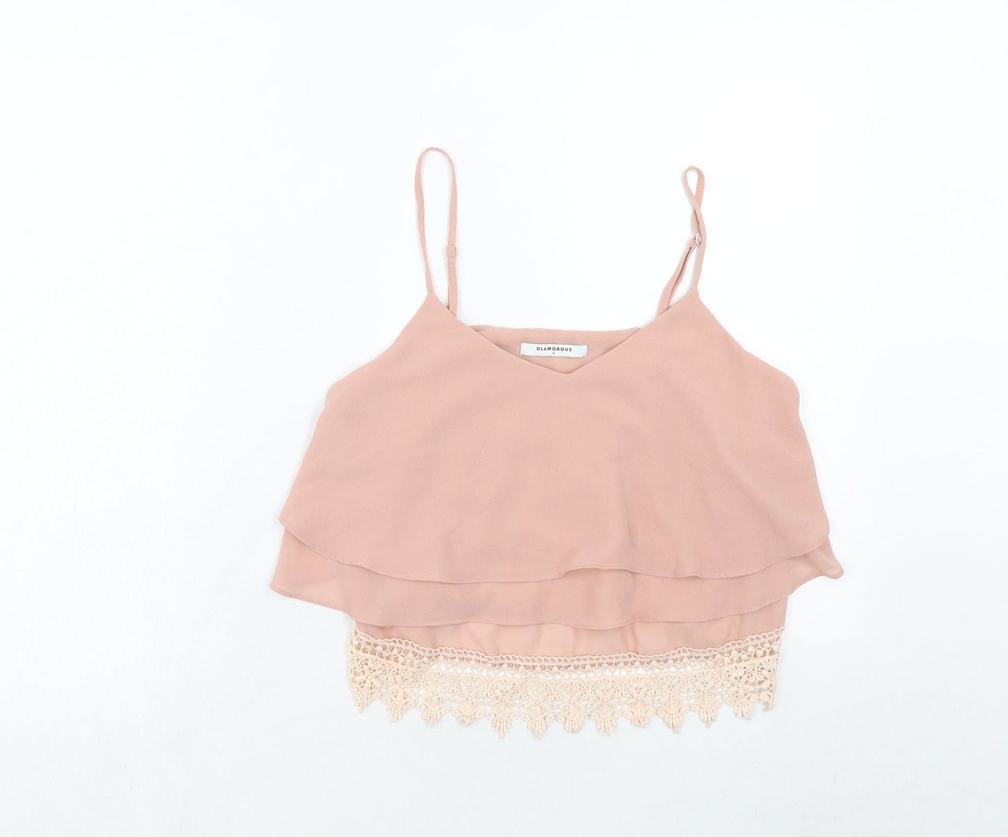 Glamorous Womens Pink Polyester Cropped Tank Size M V-Neck