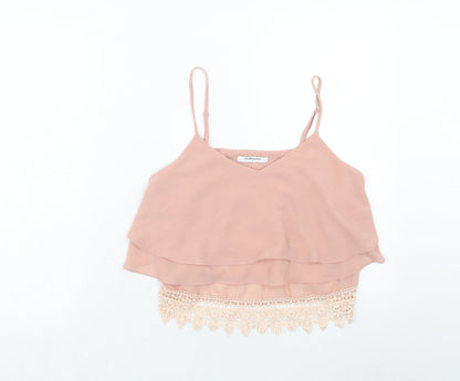 Glamorous Womens Pink Polyester Cropped Tank Size M V-Neck