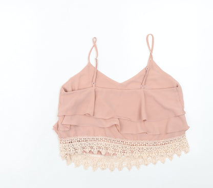 Glamorous Womens Pink Polyester Cropped Tank Size M V-Neck