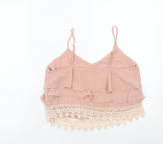 Glamorous Womens Pink Polyester Cropped Tank Size M V-Neck