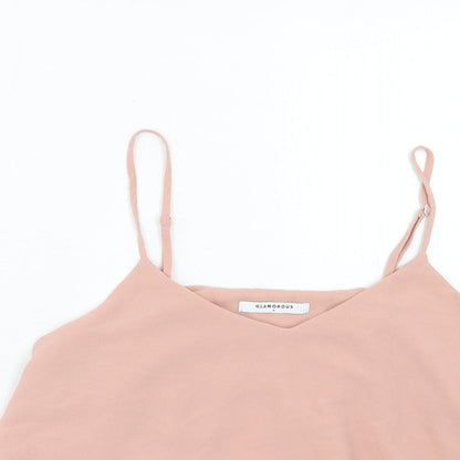 Glamorous Womens Pink Polyester Cropped Tank Size M V-Neck