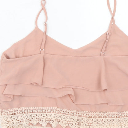 Glamorous Womens Pink Polyester Cropped Tank Size M V-Neck