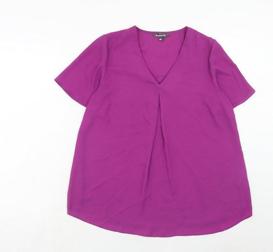 Bonmarché Womens Purple Polyester Basic Blouse Size 12 V-Neck