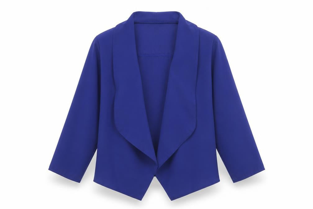Front view of Abollria women’s blue polyester kimono blouse, size S, v-neck