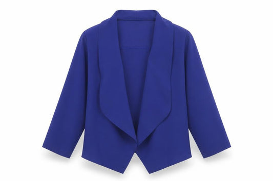 Front view of Abollria women’s blue polyester kimono blouse, size S, v-neck