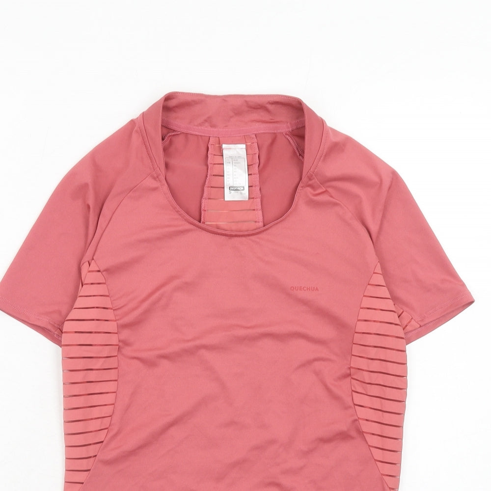 DECATHLON Womens Pink Polyester Basic T-Shirt Size XS Round Neck Pullover
