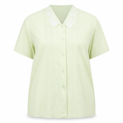 Basic Essentials Womens Green Floral Polyester Basic Button-Up Size 14 Collared