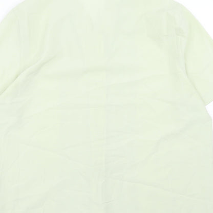 Basic Essentials Womens Green Floral Polyester Basic Button-Up Size 14 Collared