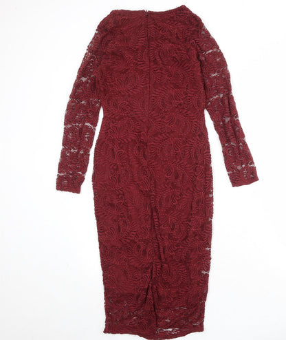 Boohoo Womens Red Geometric Nylon Bodycon Size 10 V-Neck Zip