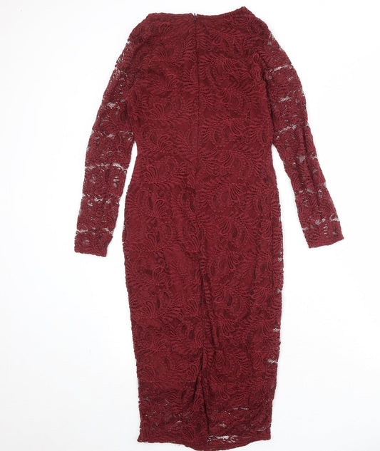 Boohoo Womens Red Geometric Nylon Bodycon Size 10 V-Neck Zip