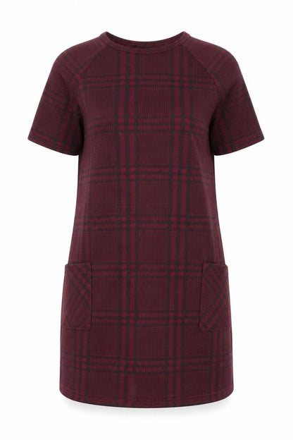 New Look Womens Red Plaid Polyester Shift Size 10 Round Neck Pullover