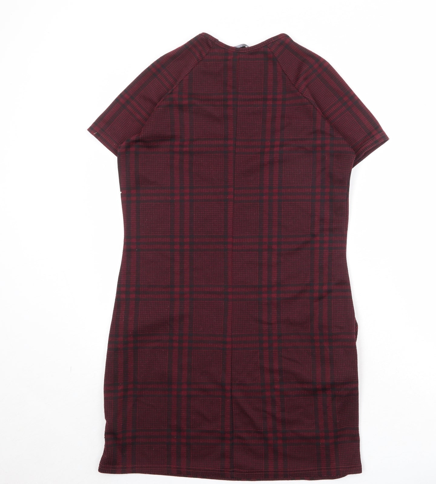 New Look Womens Red Plaid Polyester Shift Size 10 Round Neck Pullover