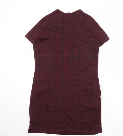 New Look Womens Red Plaid Polyester Shift Size 10 Round Neck Pullover