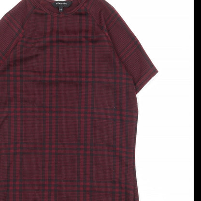 New Look Womens Red Plaid Polyester Shift Size 10 Round Neck Pullover