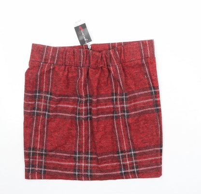 Select Girls Red Plaid Polyester Mini Skirt Size 14 Years Regular Zip