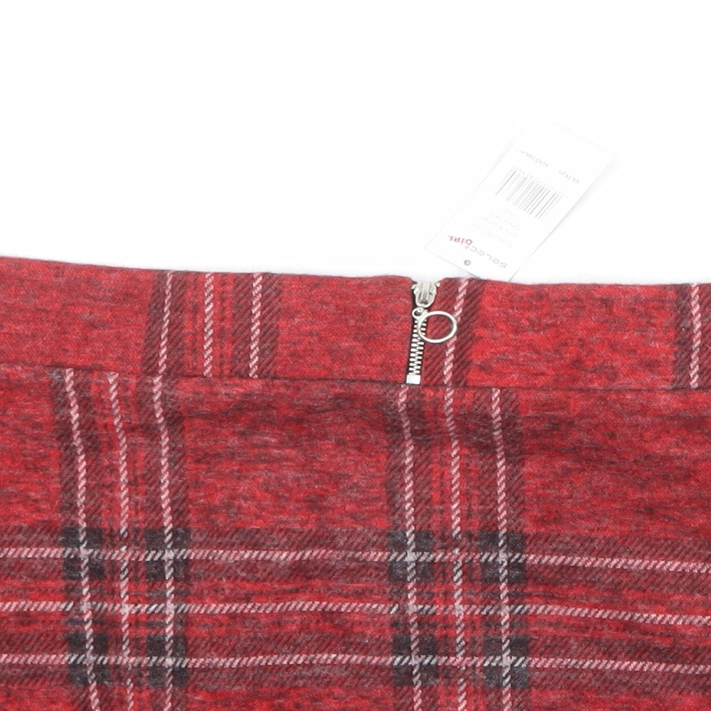 Select Girls Red Plaid Polyester Mini Skirt Size 14 Years Regular Zip