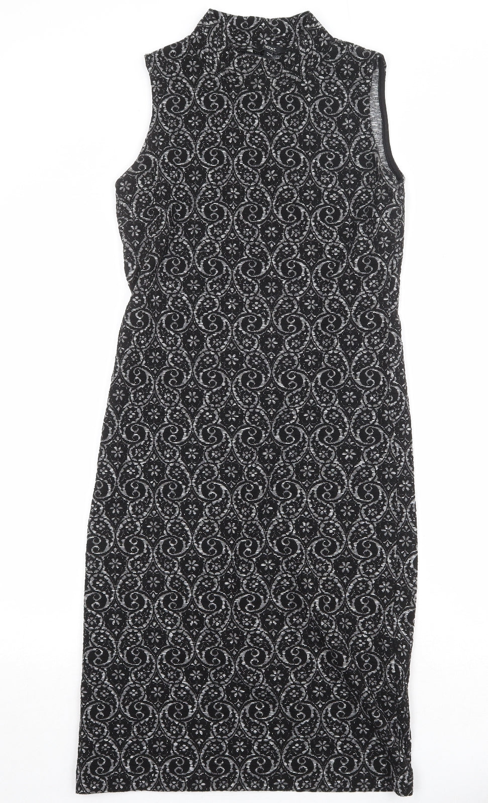 NEXT Womens Black Geometric Polyester A-Line Size 10 Mock Neck Pullover