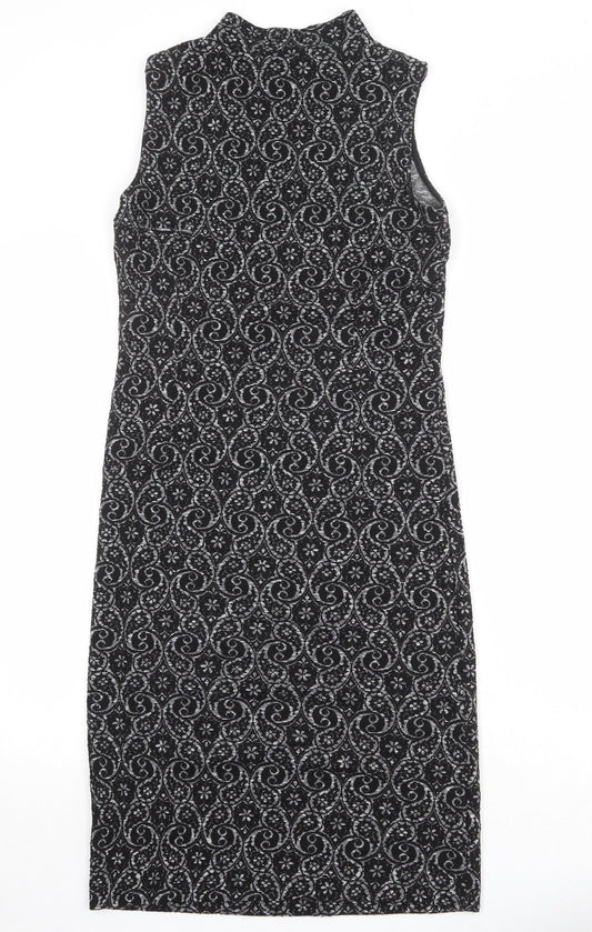 NEXT Womens Black Geometric Polyester A-Line Size 10 Mock Neck Pullover