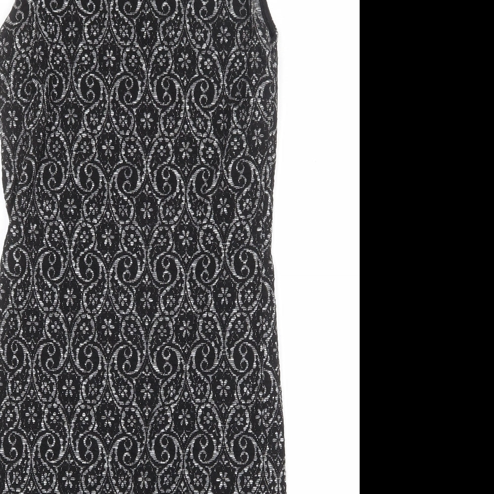 NEXT Womens Black Geometric Polyester A-Line Size 10 Mock Neck Pullover