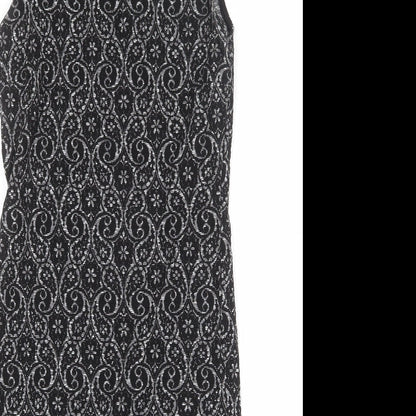 NEXT Womens Black Geometric Polyester A-Line Size 10 Mock Neck Pullover