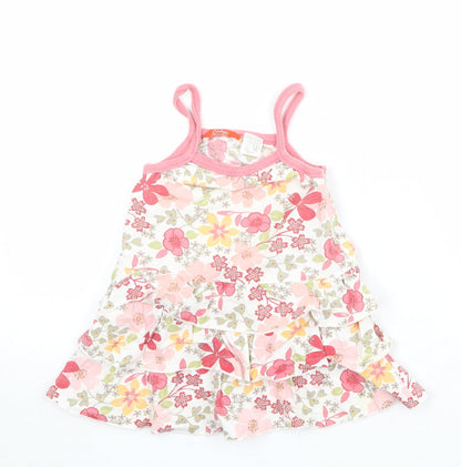 Okaou Girls Ivory Floral 100% Cotton Tank Dress Size 2 Years Square Neck Pullover