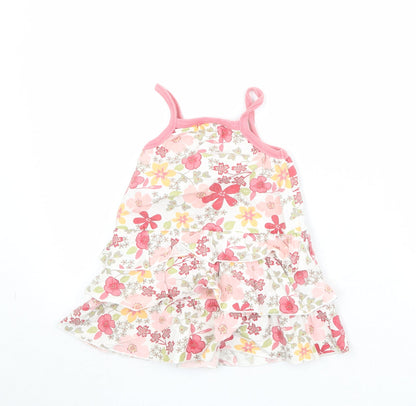 Okaou Girls Ivory Floral 100% Cotton Tank Dress Size 2 Years Square Neck Pullover