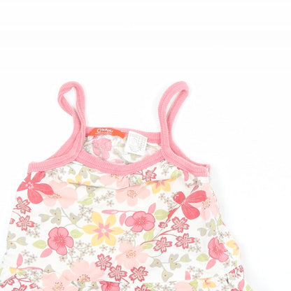 Okaou Girls Ivory Floral 100% Cotton Tank Dress Size 2 Years Square Neck Pullover