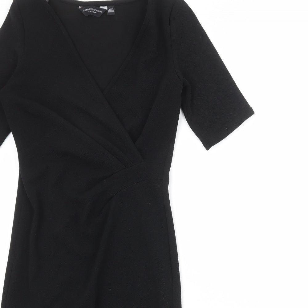 Dorothy Perkins Womens Black Polyester A-Line Size 8 V-Neck Pullover