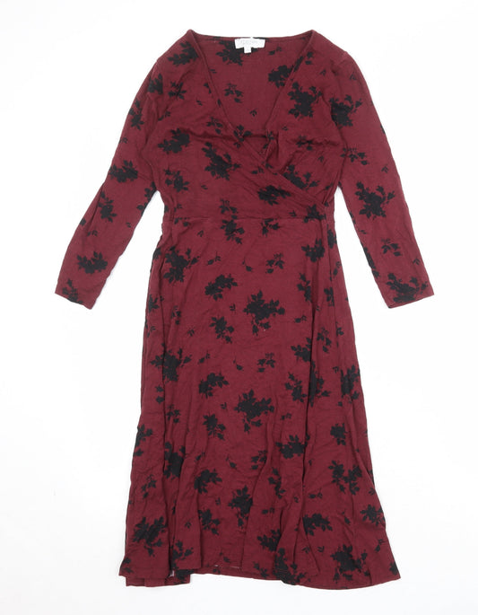 Principles Womens Red Floral Viscose Trapeze & Swing Size 6 V-Neck Pullover