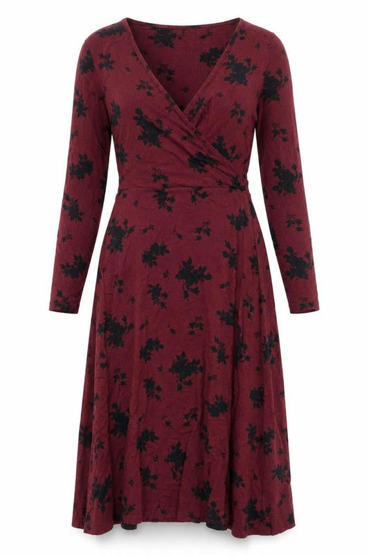 Front view of Principles women’s red floral viscose trapeze & swing, size UK 6, v-neck pullover