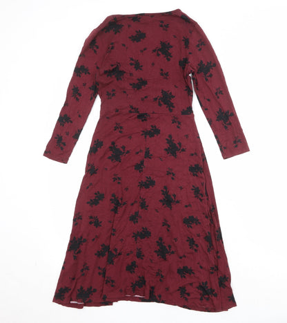 Principles Womens Red Floral Viscose Trapeze & Swing Size 6 V-Neck Pullover