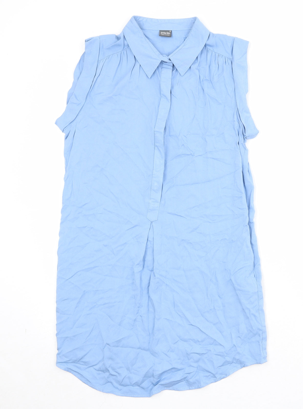 Little Lies Womens Blue 100% Cotton Basic Button-Up Size 8 Collared