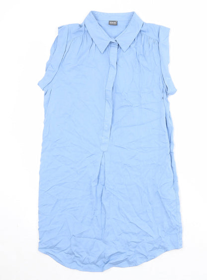 Little Lies Womens Blue 100% Cotton Basic Button-Up Size 8 Collared