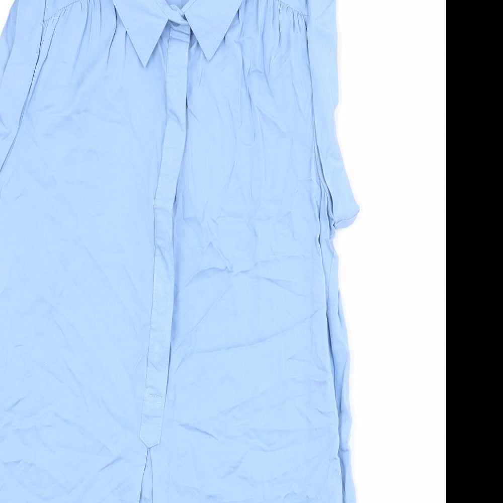 Little Lies Womens Blue 100% Cotton Basic Button-Up Size 8 Collared