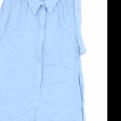 Little Lies Womens Blue 100% Cotton Basic Button-Up Size 8 Collared
