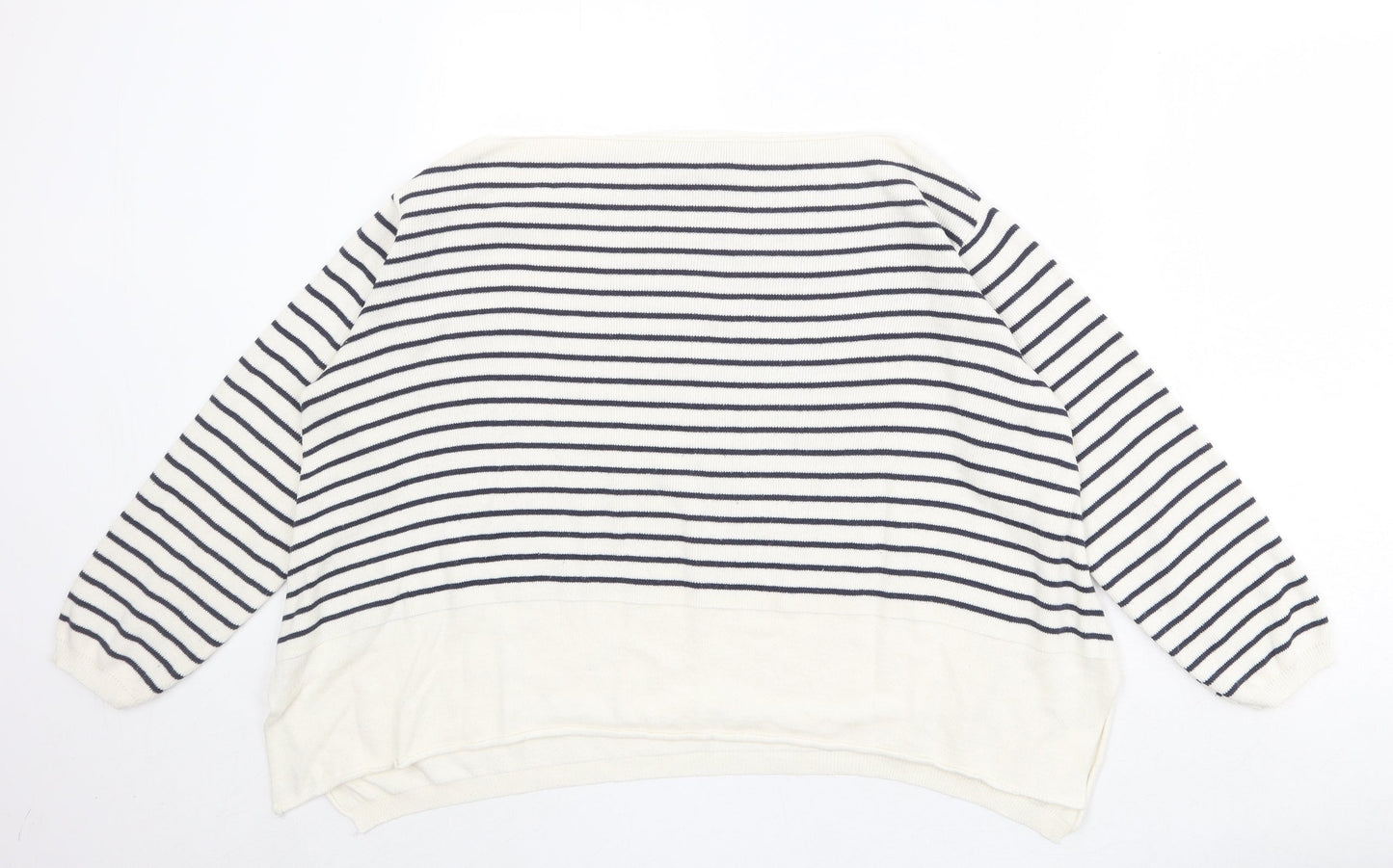 Ella Moda Womens Beige Boat Neck Striped 100% Cotton Pullover Jumper Size S