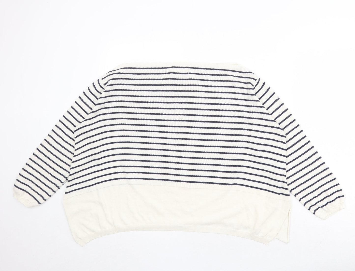 Ella Moda Womens Beige Boat Neck Striped 100% Cotton Pullover Jumper Size S