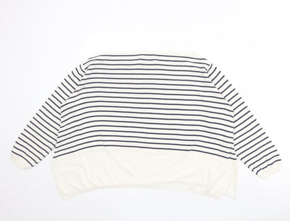 Ella Moda Womens Beige Boat Neck Striped 100% Cotton Pullover Jumper Size S