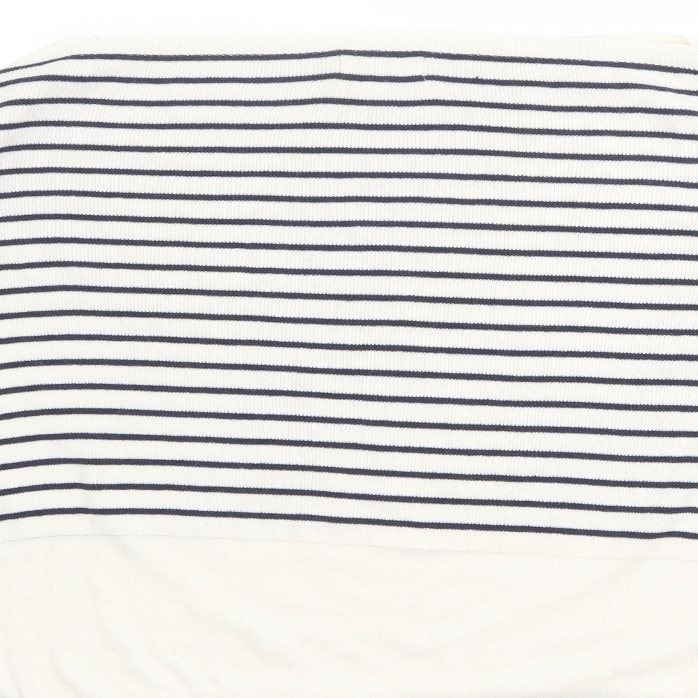 Ella Moda Womens Beige Boat Neck Striped 100% Cotton Pullover Jumper Size S