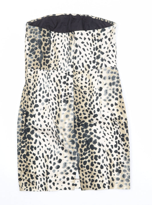 Zara Womens Beige Animal Print Cotton Mini Size L Square Neck Zip - Leopard Print