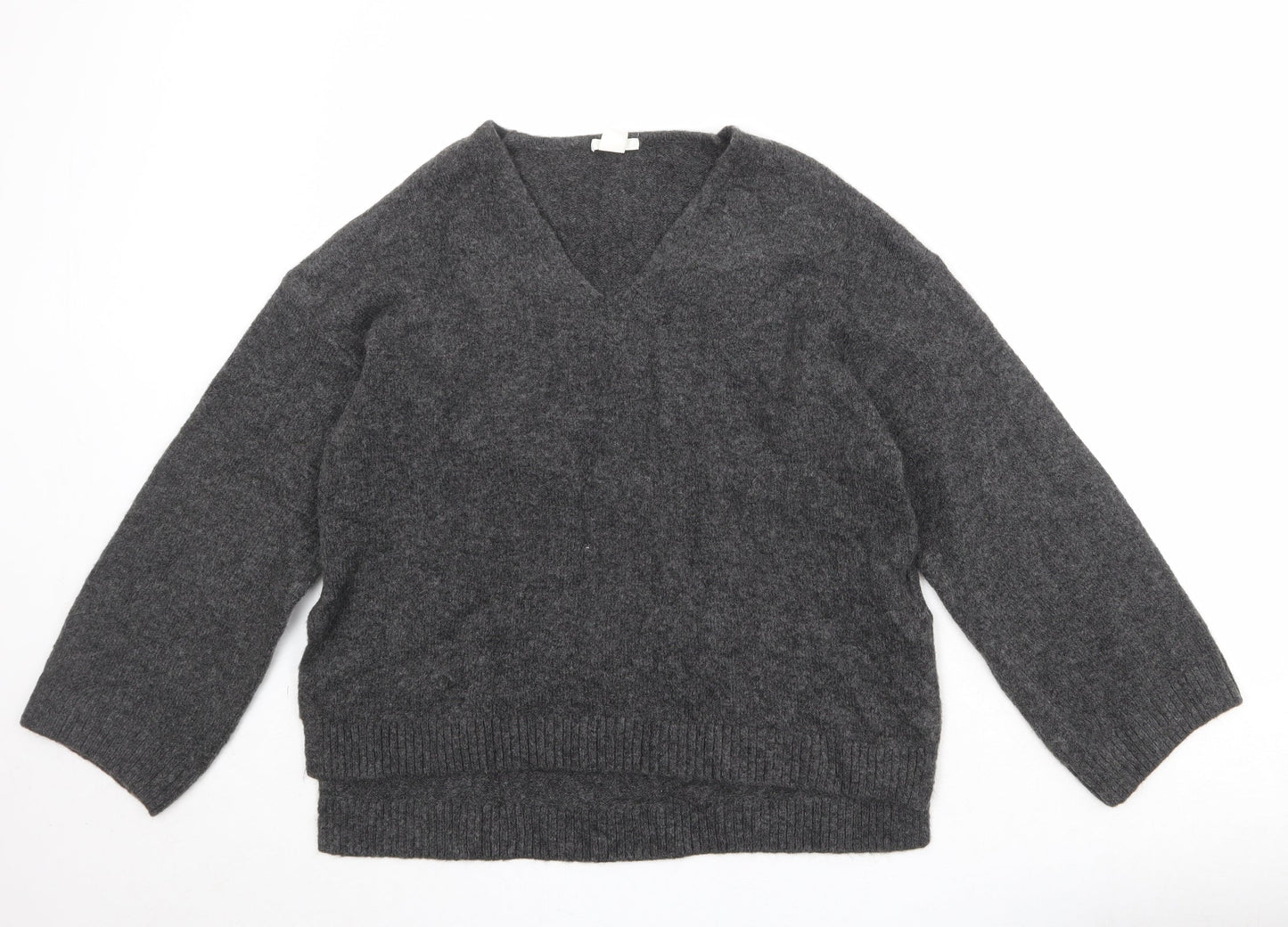 H&M Womens Grey V-Neck Acrylic Pullover Jumper Size M