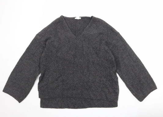 H&M Womens Grey V-Neck Acrylic Pullover Jumper Size M