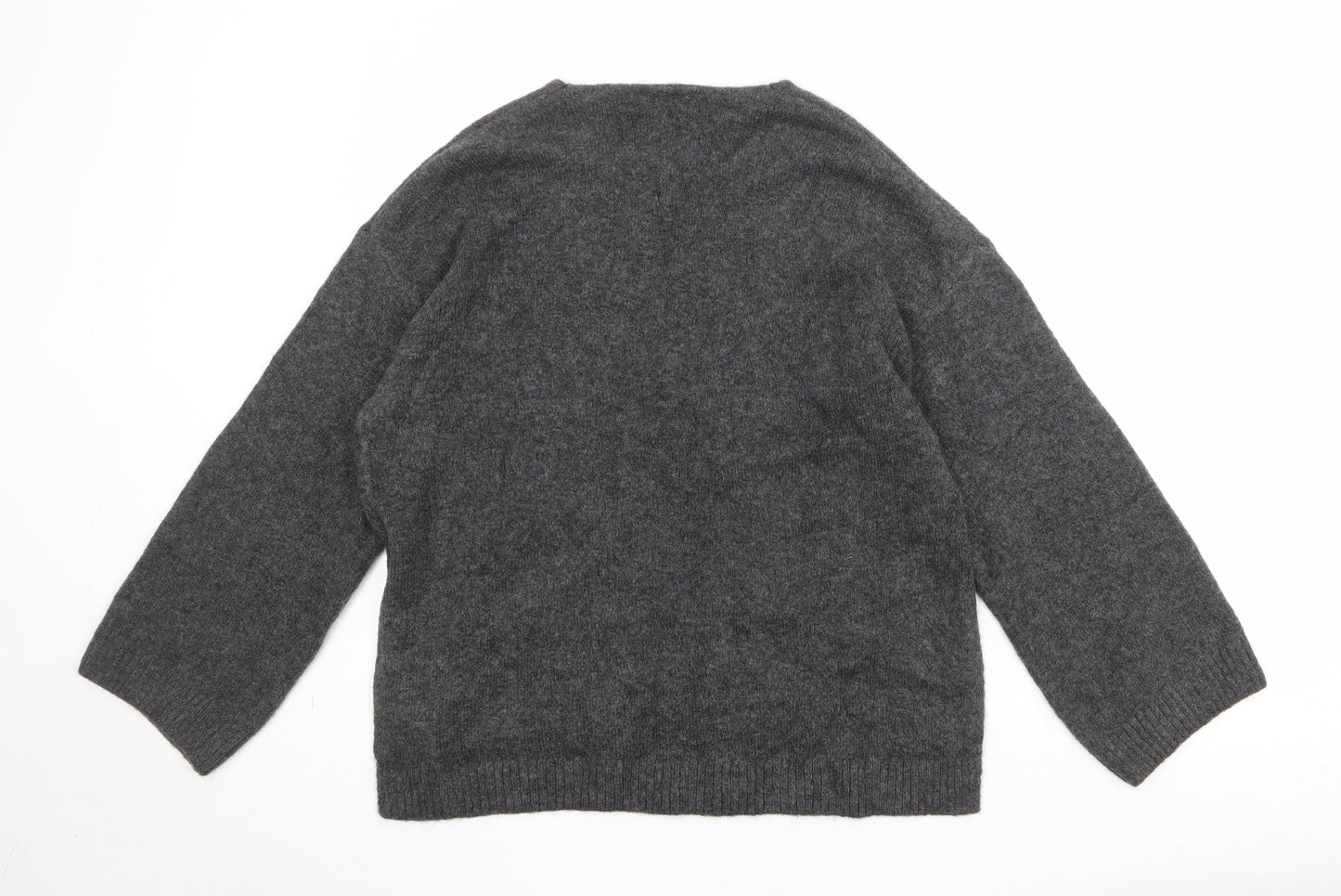 H&M Womens Grey V-Neck Acrylic Pullover Jumper Size M
