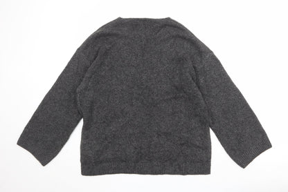 H&M Womens Grey V-Neck Acrylic Pullover Jumper Size M