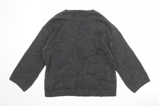 H&M Womens Grey V-Neck Acrylic Pullover Jumper Size M