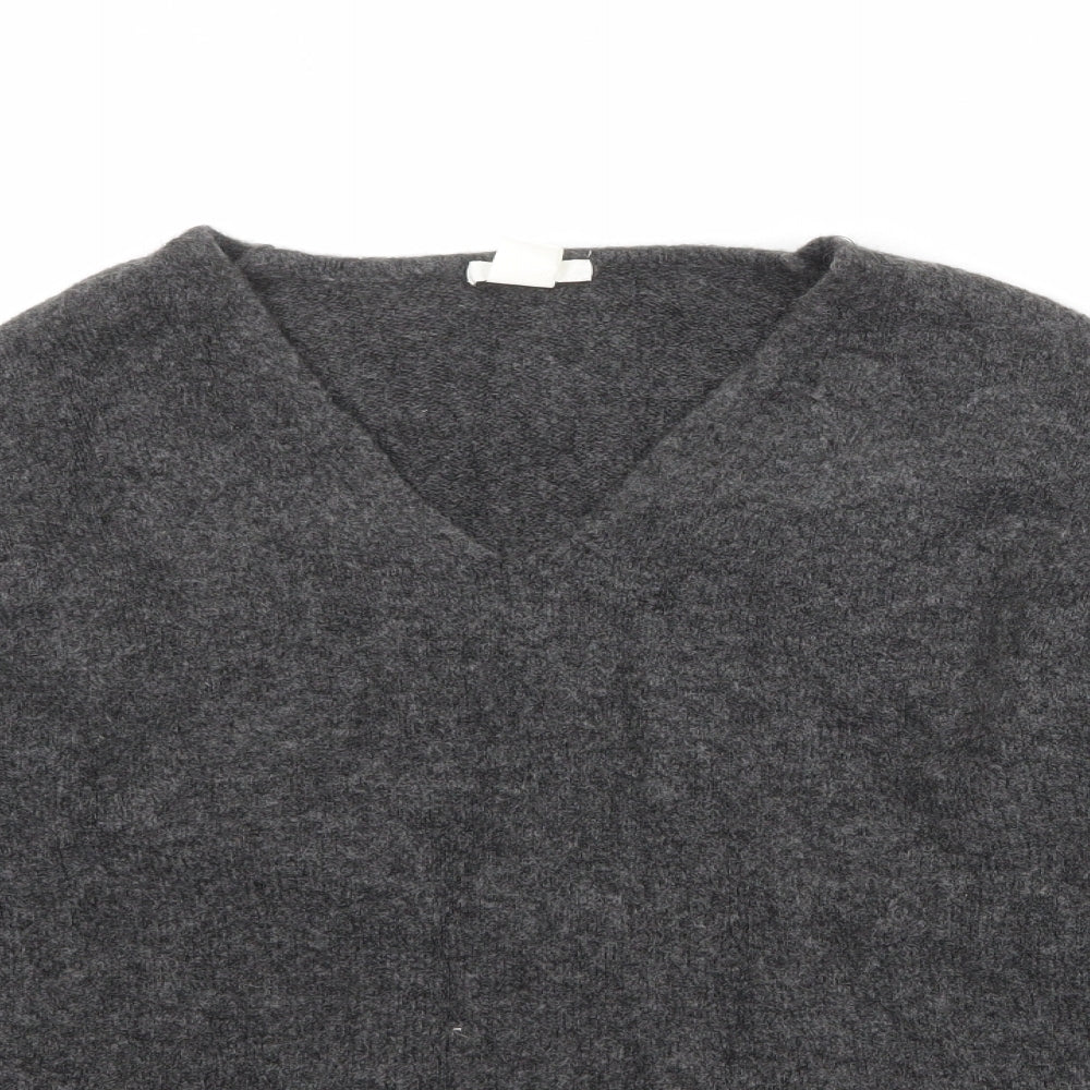 H&M Womens Grey V-Neck Acrylic Pullover Jumper Size M