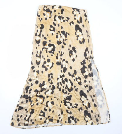 H&M Womens Beige Animal Print Lyocell Peasant Skirt Size 8 Zip - Leopard Pattern