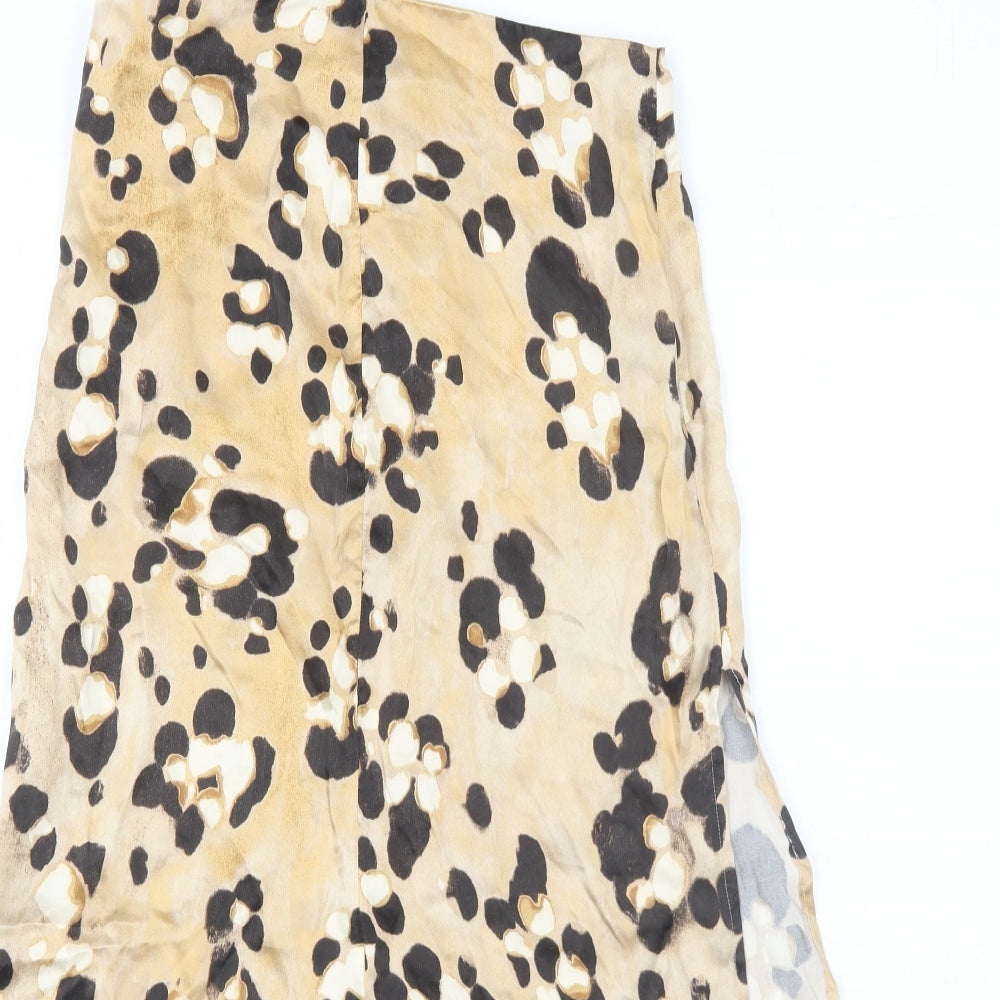 H&M Womens Beige Animal Print Lyocell Peasant Skirt Size 8 Zip - Leopard Pattern