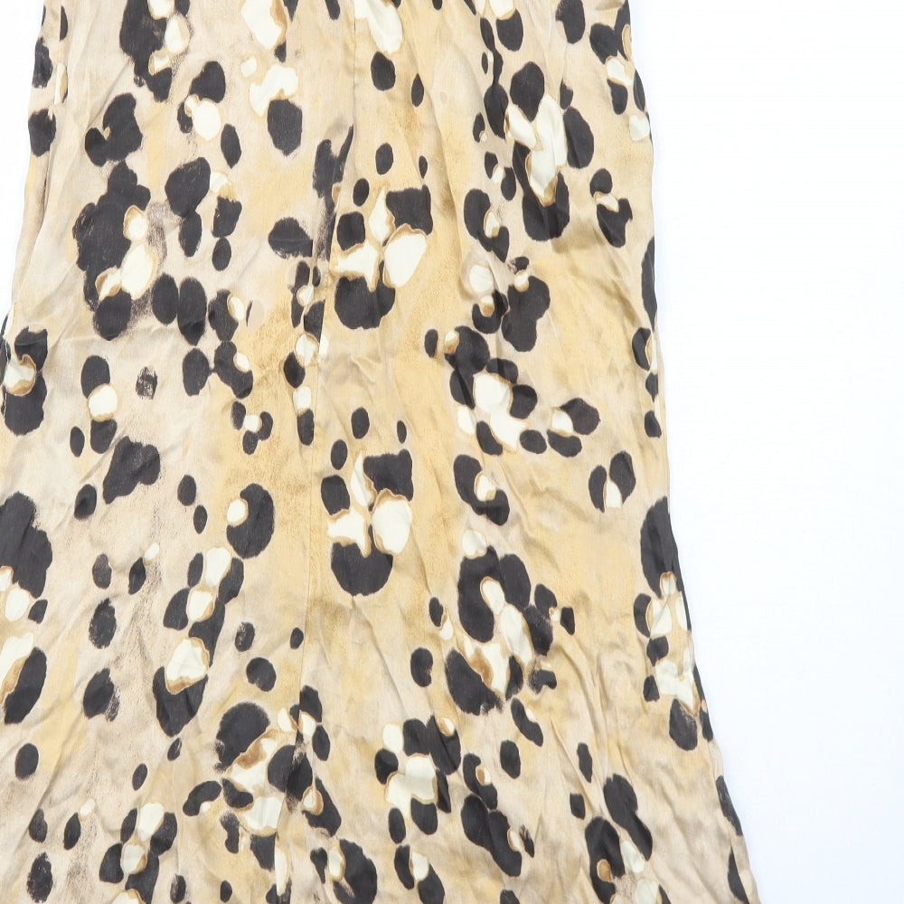 H&M Womens Beige Animal Print Lyocell Peasant Skirt Size 8 Zip - Leopard Pattern